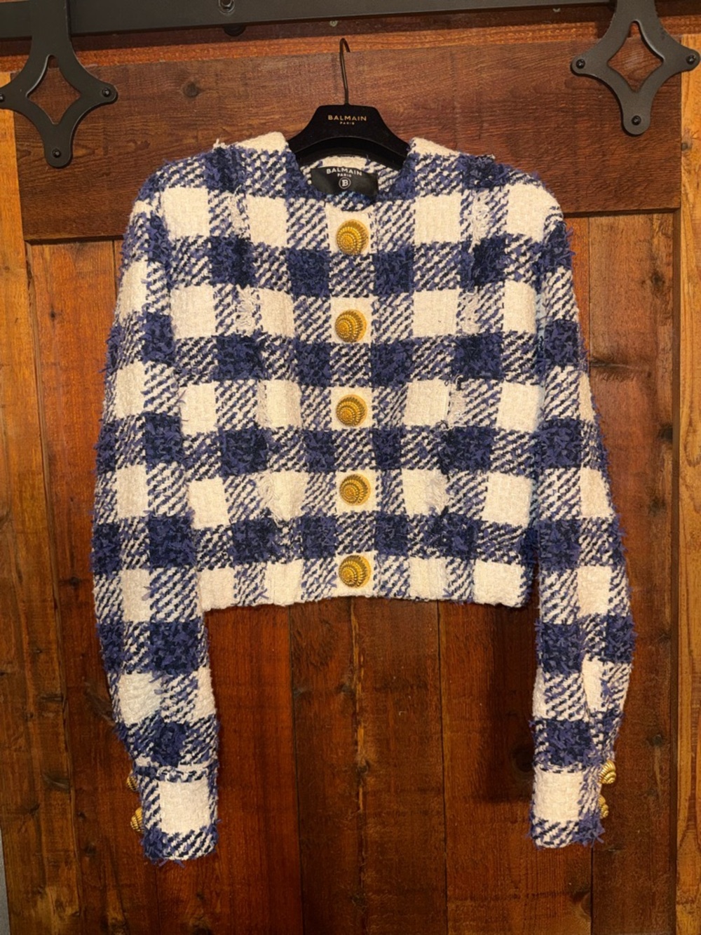 Balmain Navy and White Tweed Jacket with Branded Tag - Picture 2 of 11